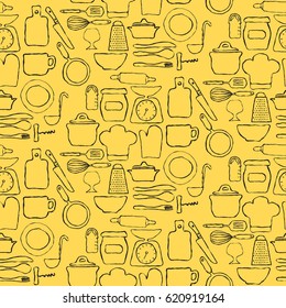 Yellow pattern simple kitchen supplies doodle vector