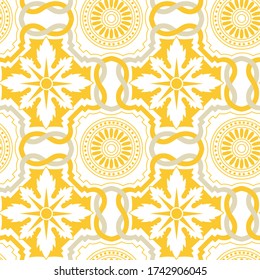 Yellow pattern in traditional Portugal style. Vector seamless pattern on white background. Ornament for textile, interior design, ceramics, home elements, kitchen interior