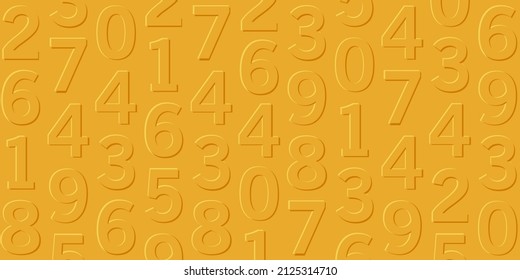 Patrón amarillo con números 3d de volumen amarillo sobre él, juego de luz y sombra, letras formando textura, cubierta de fondo de papel pintado