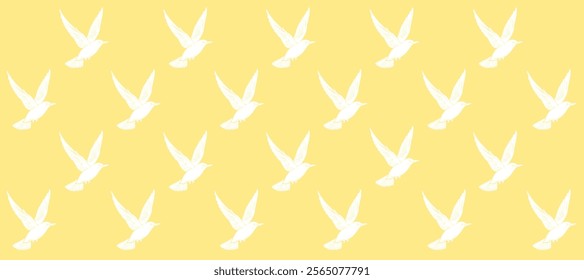 Yellow pattern with white silhouette of birds flight background