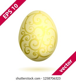 Yellow patterned egg isolated on white background.