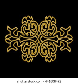 Yellow patterned isolated ornament on black background