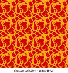 Yellow patterns on a red background, texture for design, seamless pattern, vector illustration