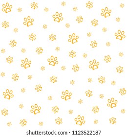 Yellow paws pattern, background vector illustration