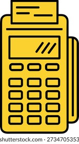 Terminal de pagamento amarelo. A máquina POS aceita cartões sem contato e pagamentos móveis. Toque para pagar as transações sem fios. Sistema de pagamento seguro e conveniente.