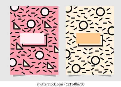 Yellow and Peach Background Retro Memphis pattern style using outline shape for coloring. Suitable for banner, book cover, wrapped paper, wallpaper etc