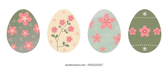 Yellow Peach And Green Color Easter Eggs With Flowers Decorations