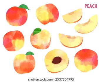 Conjunto de ilustração estilo aquarela de pêssego amarelo
