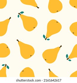 Yellow pear with branch and leaf hand drawn vector illustration. Fruit seamless pattern for wallpaper.