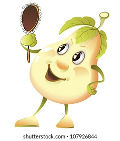 Yellow Pear Cartoon Character with a mirror