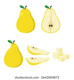 Yellow pear cartoon set. Fruit illustration. Can be used for wallpaper, kitchen element and sticker