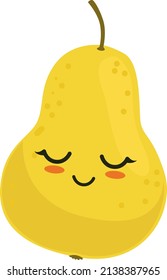 Yellow pear with closed eyes. Cartoon fruit character