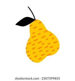 Pera amarilla con guiones en estilo doodle. Ilustración vectorial de pera texturizada aislada sobre fondo blanco