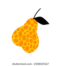 Yellow pear with dots in doodle style. Vector illustration of textured pear isolated on white background