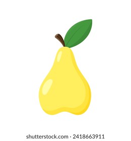 Yellow pear flat illustration. Stylized vector fruitt on white background. Best for web, print, package, advertising, logo creating and branding design.