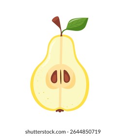 Yellow pear fruit cut in half isolated on white background. Vector illustration
