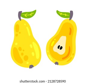 Fruto de pera amarilla con hoja. Buena comida natural. Ilustración del vector