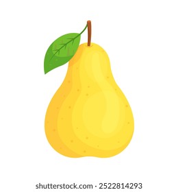 Pera amarela com folha verde isolada sobre fundo transparente. Ícone de fruta para o mercado de fazenda. Ilustração vetorial em estilo plano.