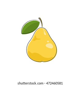 Yellow Pear Isolated on White Background, Fruit Pear, Vector Illustration 
