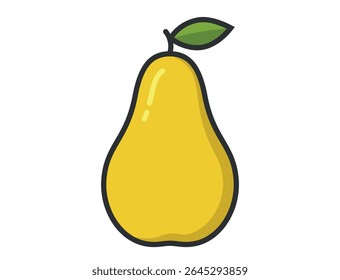 Yellow pear with leaf. natural organic fruit. Harvest, agriculture and farming symbol. Isolated vector image