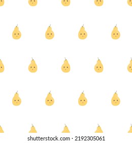 Yellow pear pattern. Cute pear with eyes, cartoon character for baby pattern, print, fabrics, clothes.
