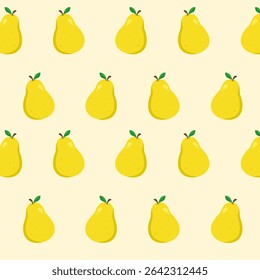 Yellow pear seamless pattern. Fruit cartoon. Can be used for paper wrapping, background, and food element