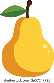 Yellow pear vector icon with stem and leaf. Great for food packaging, kids illustration, health concept, and flat fruit designs.