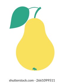 Yellow pear vector illustration with teal leaf. Isolated on a clean white background design element.