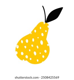 Pera amarela com pontos brancos no estilo doodle. Ilustração vetorial de pera texturizada isolada sobre fundo branco