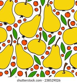 yellow pears and apples on a white background vector seamless pattern