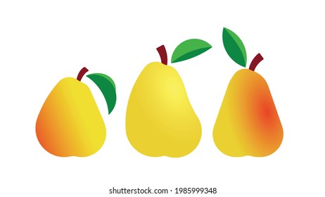 Yellow pears different shapes. Minimal style seasonal fruits. Abstract illustration for print, cover, poster. Grannys garden concept. Modern realistic vector illustration.