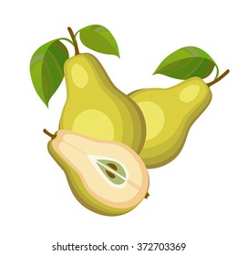 Yellow pears. Yellow pears and leaves. Vector illustration.