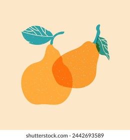 Yellow pears. Vector illustraion with riso print effeck.  Fot fabric, textile, clothing, wrapping paper, wallpaper, poster.