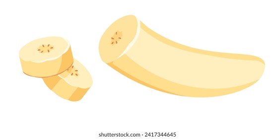 Yellow Peeled Banana without skin. Illustration Isolated On White. Design Element For Web Or Print Packaging