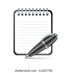Yellow Pen and notepad icon. Vector illustration