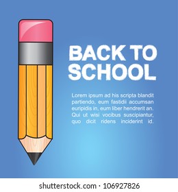 Yellow pen on blue background, Back to school illustration