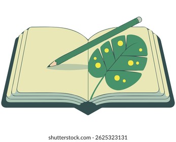 yellow pencil blue notebook writing isolated vector illustration on white background
