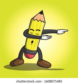 Yellow pencil cartoon vector in trendy style. Children stationery illustration