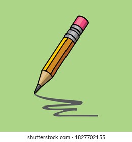 Yellow pencil for drawing on a green background
