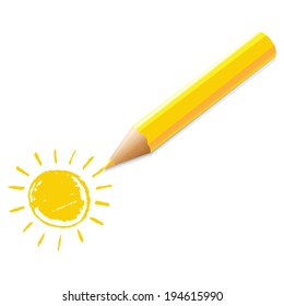 Yellow Pencil With Drawing, Vector Illustration
