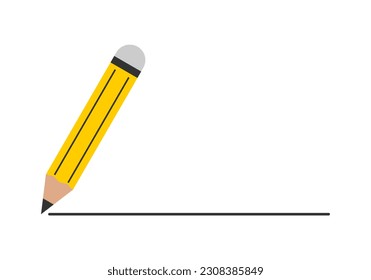 Yellow pencil drawing writing line school or office supplies icon flat vector design