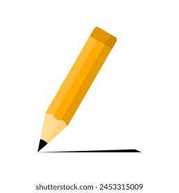 Yellow pencil drawing writing line school or office supplies icon flat vector design