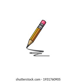 A yellow pencil draws on a white background.