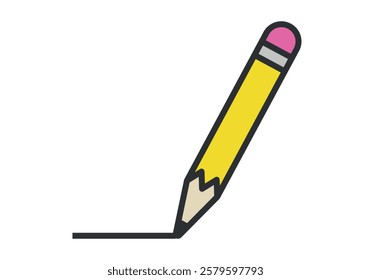 Yellow pencil with eraser and black line