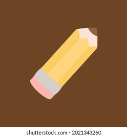 Lápiz amarillo con fondo marrón borrador Oficina de trabajo Colegio de estudio de la escuela de escritura Dibujar estacionería de vectores de iconos gráficos