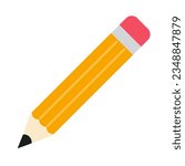 Yellow pencil with eraser. Сolor icon of school supplies. Tool for drawing. Isolated vector illustration in flat style.