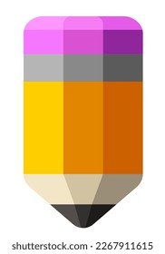 Yellow pencil with eraser. Vector clipart isolated on white background.