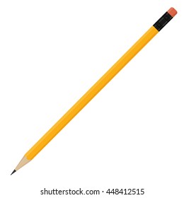 Yellow pencil with eraser vector illustration. Pencil icon. Stationery tools