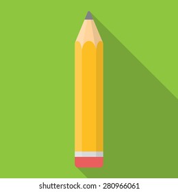 Yellow Pencil Flat Icon with Long Shadow Vector Illustration EPS10