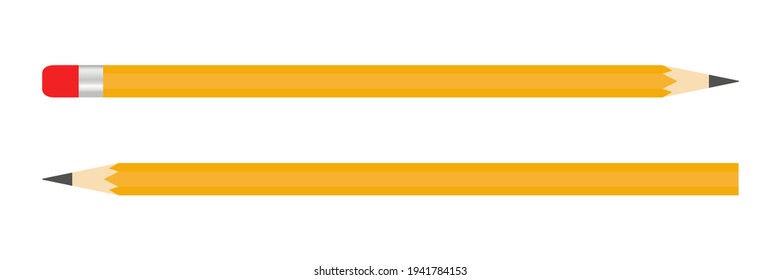 Yellow pencil flat icon. Pencils write with a red rubber band and without. Education equipment. Vector illustration isolated on white background.